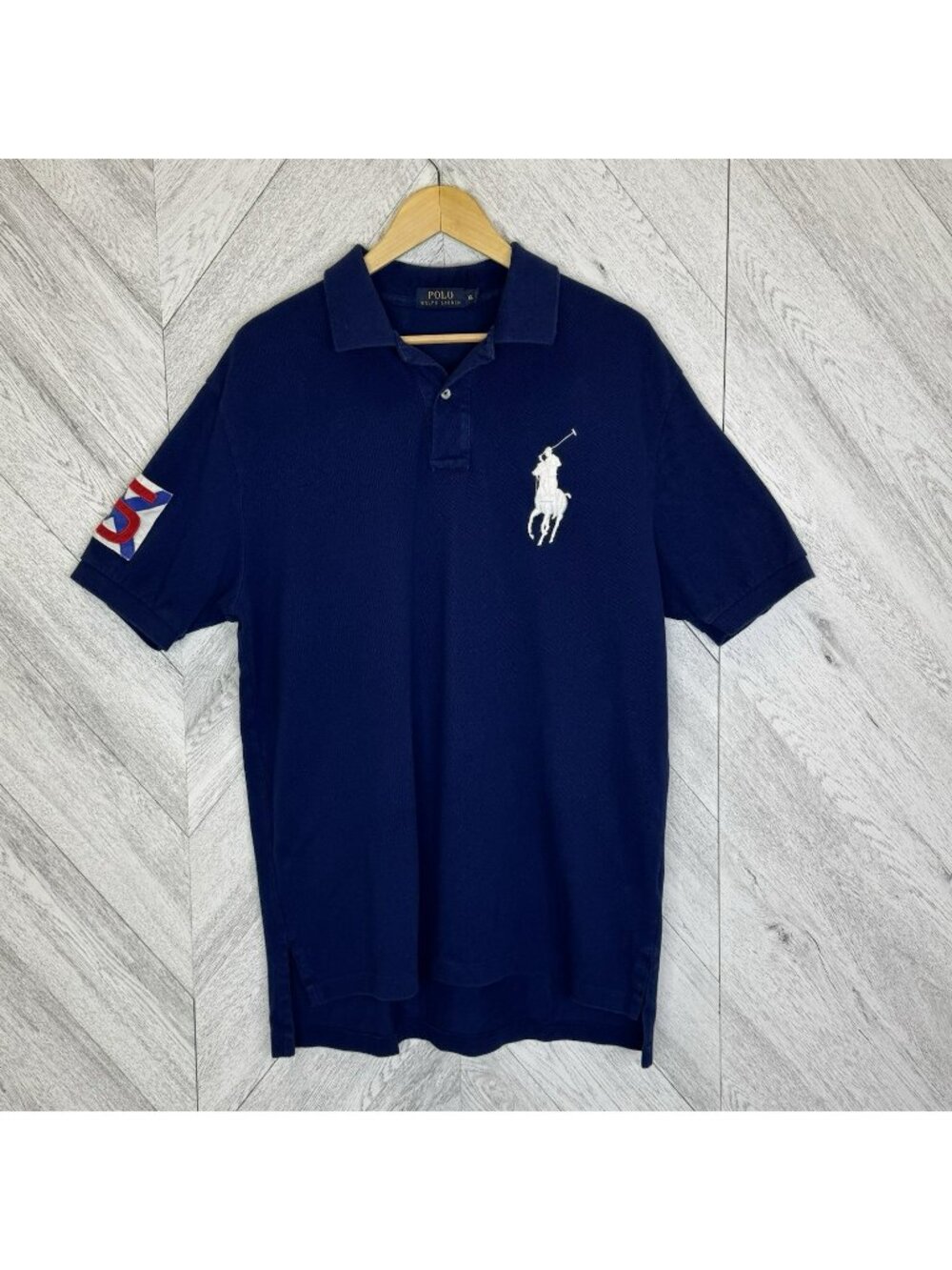 Polo Ralph Lauren BIG Pony #5 Patch Blue Short Sleeve Shirt Mens Size XL